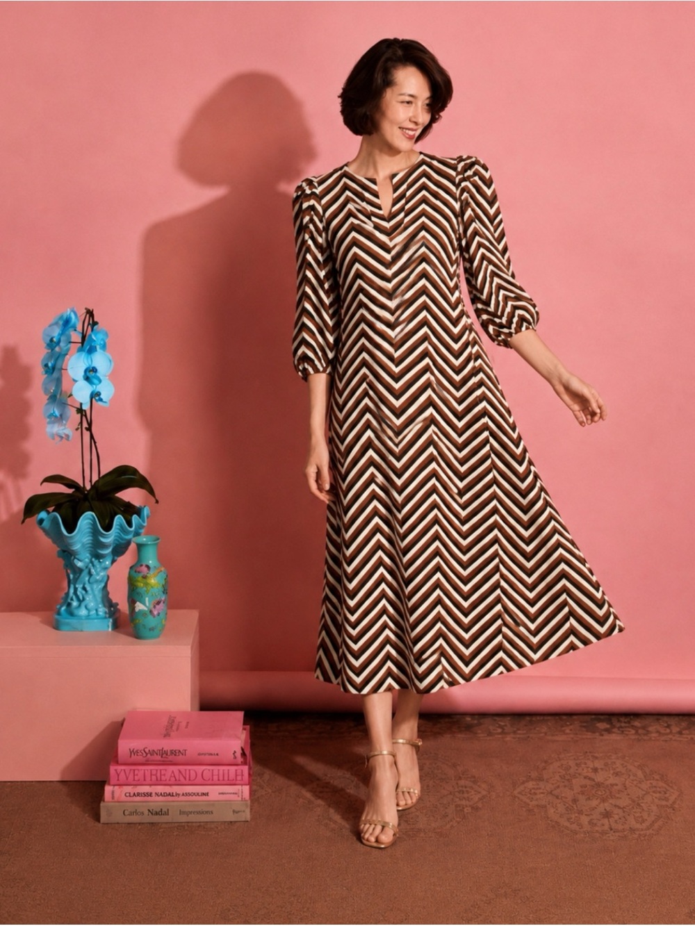 Buru Chevron A-Line Midi Dress in Zigzag Size S~ Pristine